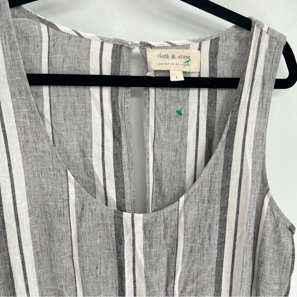 Cloth & Stone Linen Jumpsuit Gray And White  Striped Romper Size L - Picture 4 of 7